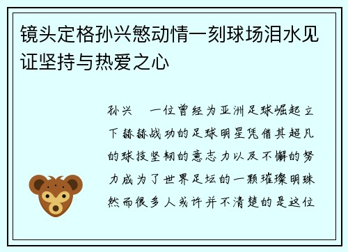 镜头定格孙兴慜动情一刻球场泪水见证坚持与热爱之心
